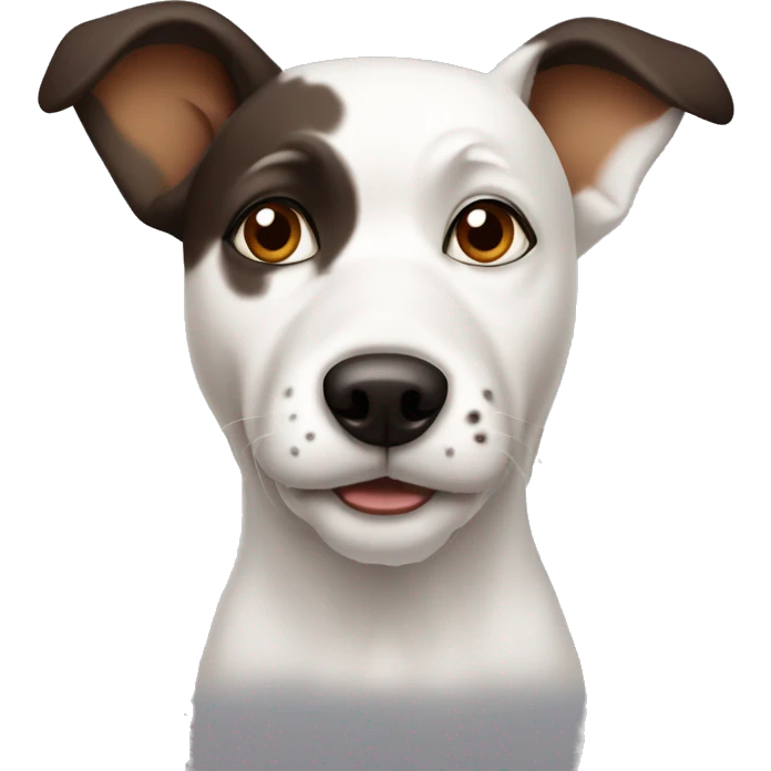 White dog with dark brown patches and pointy ears emoji