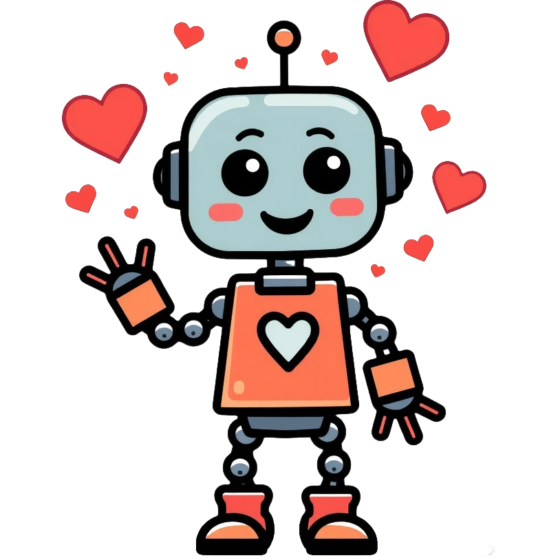 cute girl robot with heart elements emoji