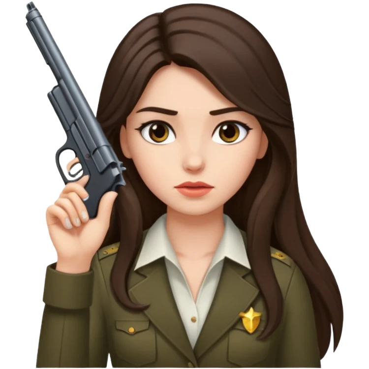 A brunette with long hair girl who is about to kill herself witha gun pointed at her temple emoji