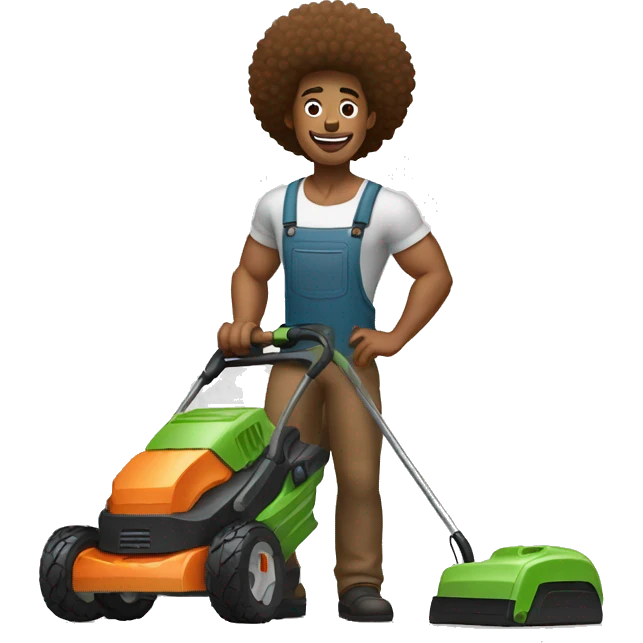Muscular Light brown skin man with afro sing lawnmower  emoji