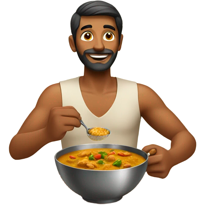 Indian man eating chciken curry  emoji