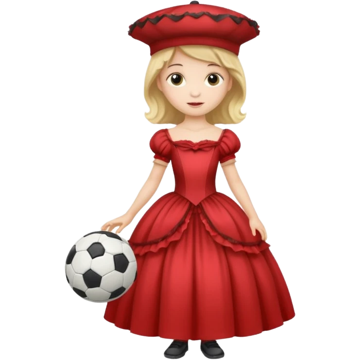 a child in a theatrical hat with a soccer ball in his hands and in a ball gown emoji