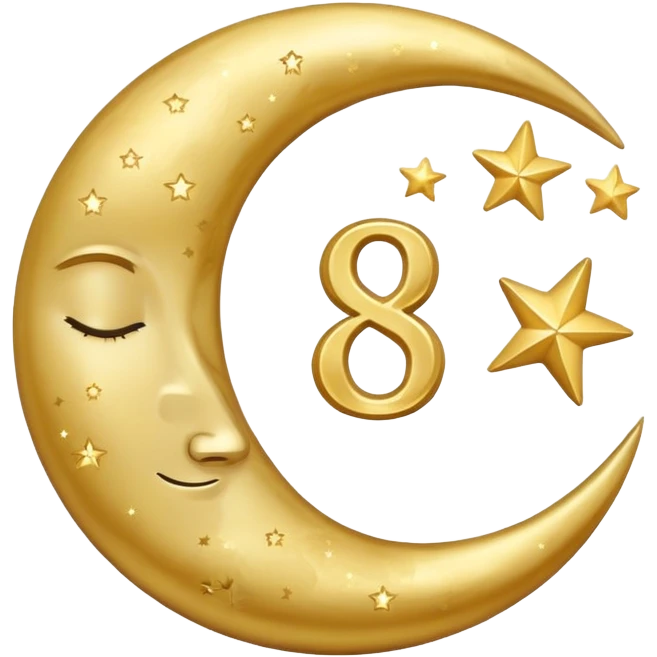 Sleep symbol: moon and stars with number 8 representing eight hours of sleep emoji