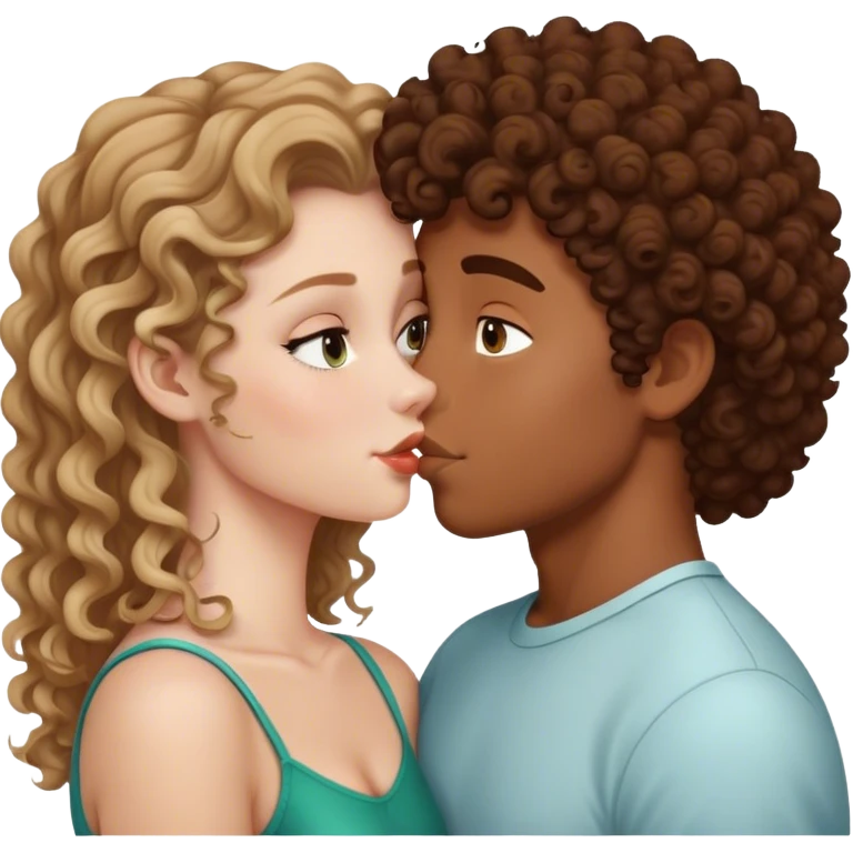 White girl kissing a brown boy with curly hair  emoji