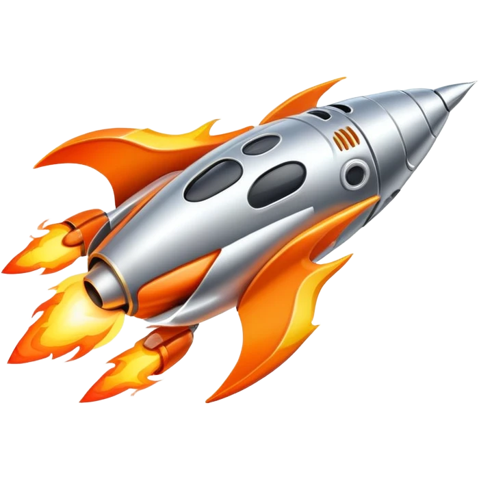 Mini spaceship blasting off with fire emoji