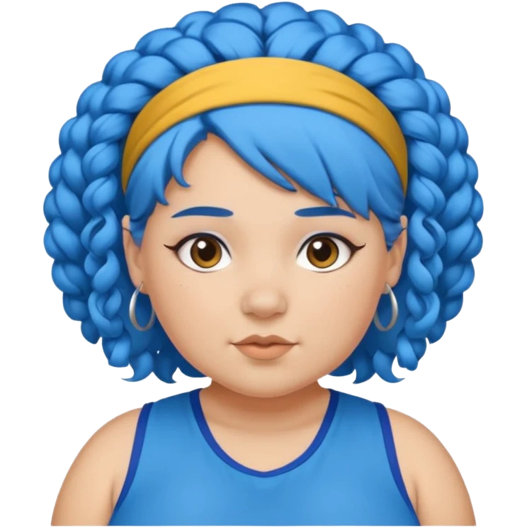 curly fat girl with blue hair and headband, sportsy emoji