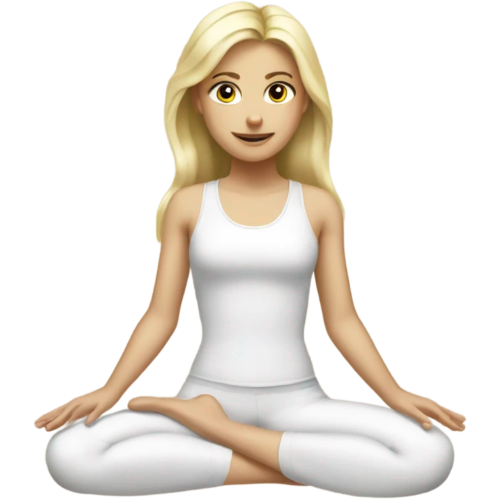 blond girl with gray eyes in white clothes doing pilates  emoji