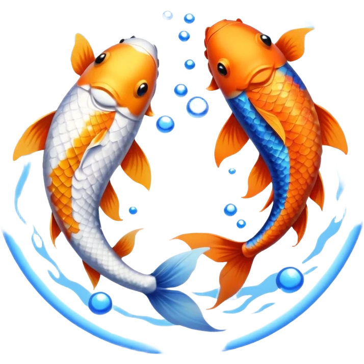 two koi fish swimming around in a circle rainbow blue bronze emoji