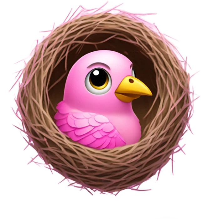 Pink sparkly bird sitting in birds nest with eggs  emoji