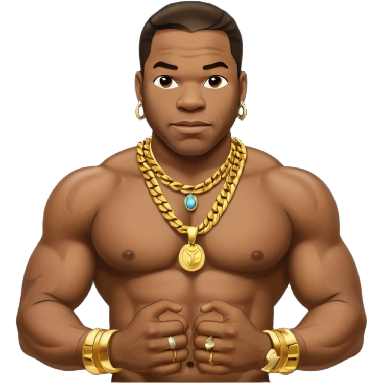 Busta Rhymes shirtless with necklaces emoji