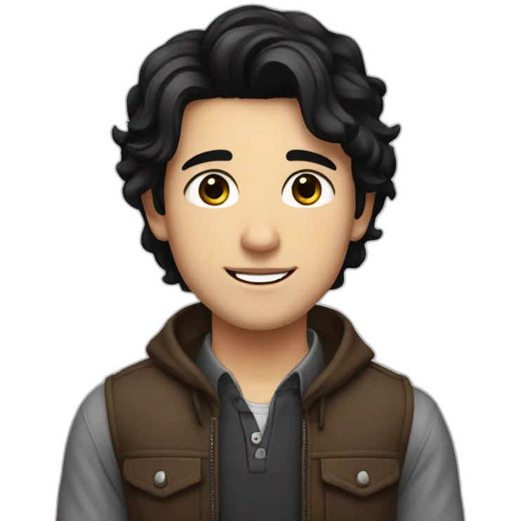 A beautiful white boy with black hair, brown eyes, and beautiful clothes, thanking someone   emoji