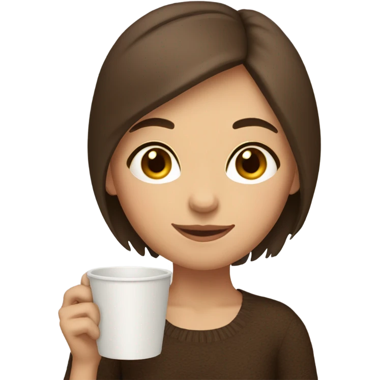 a girl pixie short brown hair brown eyes holding a cup cozy  emoji