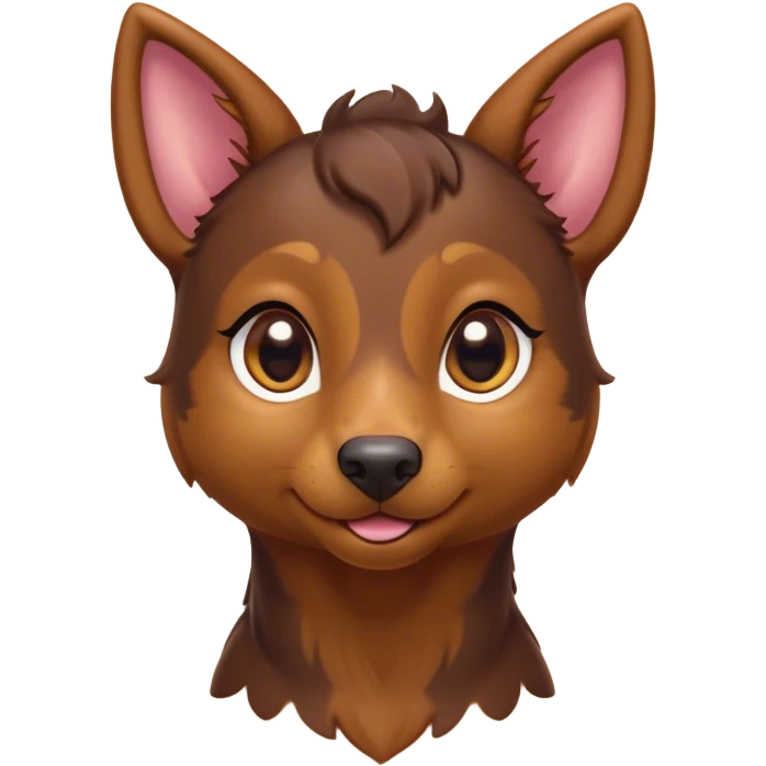 Cinematic Cute Brown and Tan Kelpie Portrait Emoji, Head tilted playfully and inquisitively, featuring a glossy brown Fur with vibrant tan accents, round, sparkling warm eyes filled with curiosity, Simplified yet irresistibly adorable features, highly detailed, glowing with a warm, friendly glow, high shine, affectionate and spirited, stylized with a touch of whimsy, bright and endearing, soft glowing outline, capturing the essence of a mischievous yet loving herder, so playful it feels like it could leap out of the screen and into your arms! emoji
