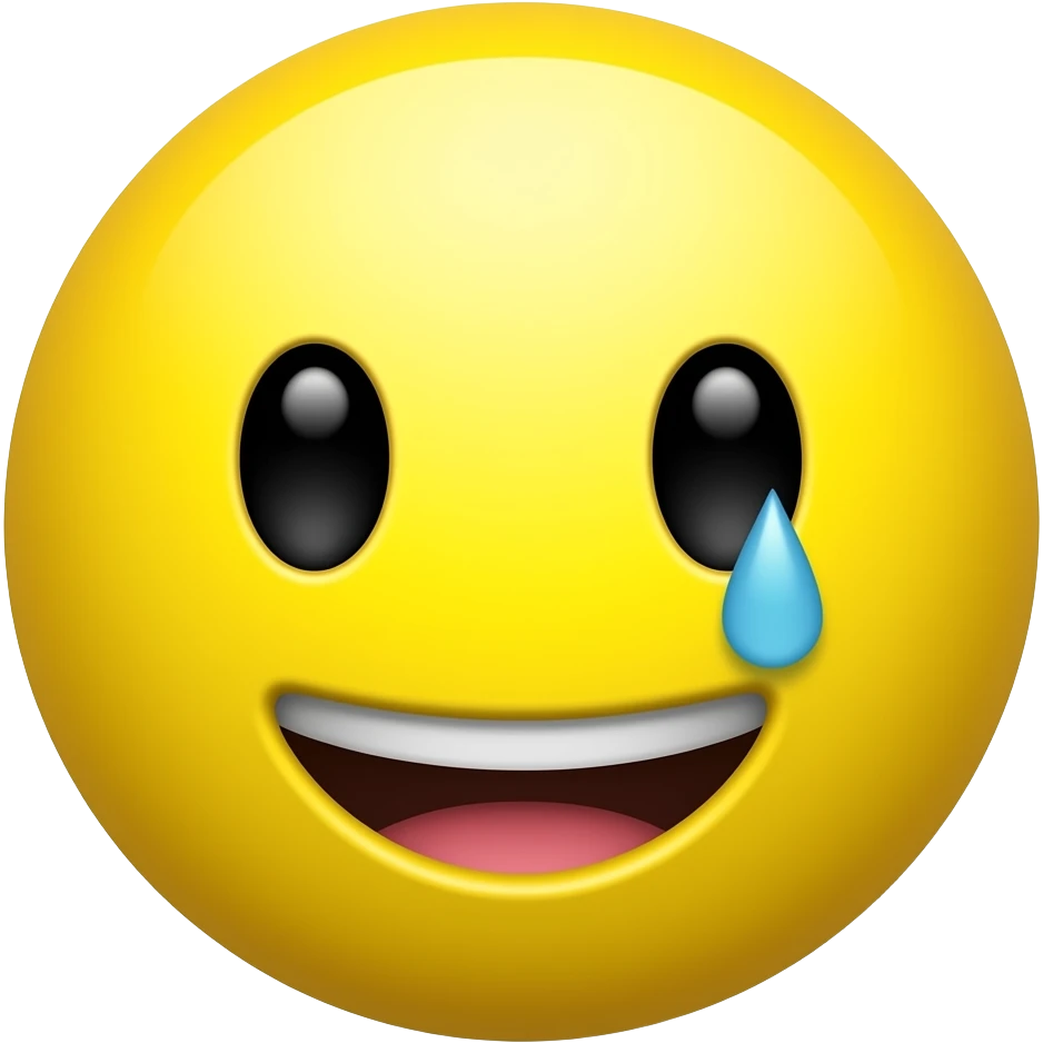 gelbe runde smiley ist belustigt und hat eine träne rechts emoji