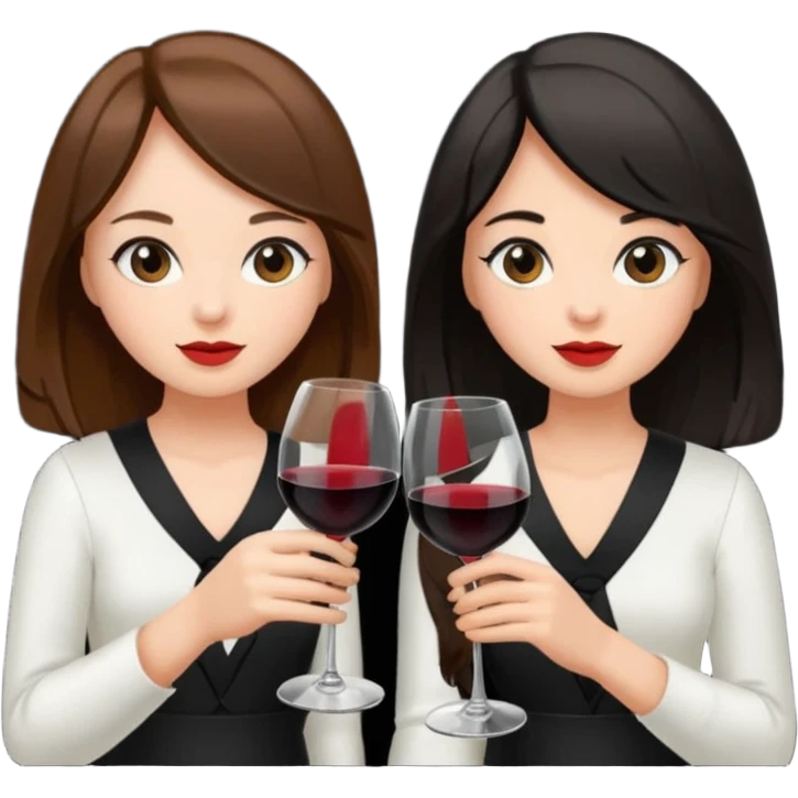 2 girls in black drinking wine with brown hair and black hair  emoji
