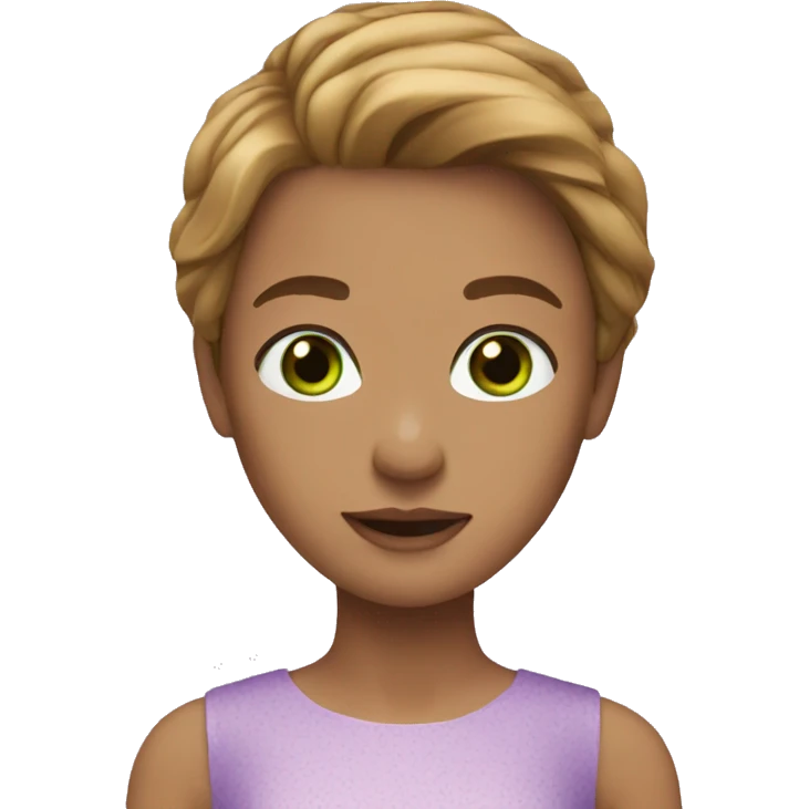 golden brown straight hair, green eyes, lilac dress emoji