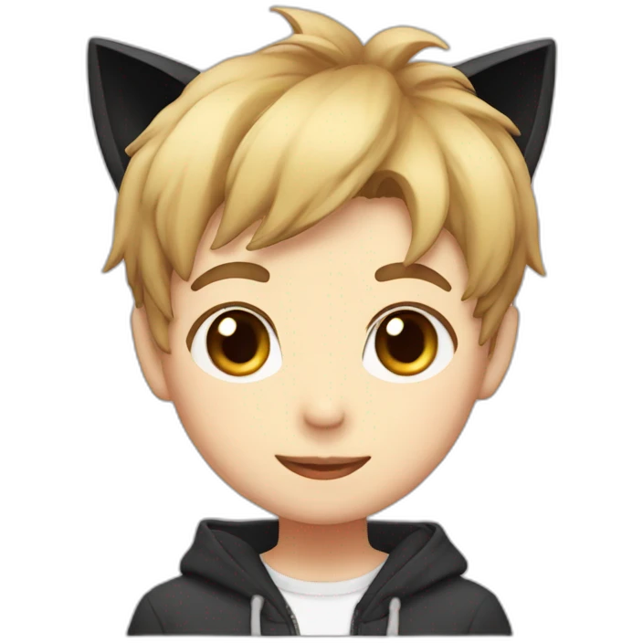 Japanese boy, with black cat ears and a cute hair style emoji