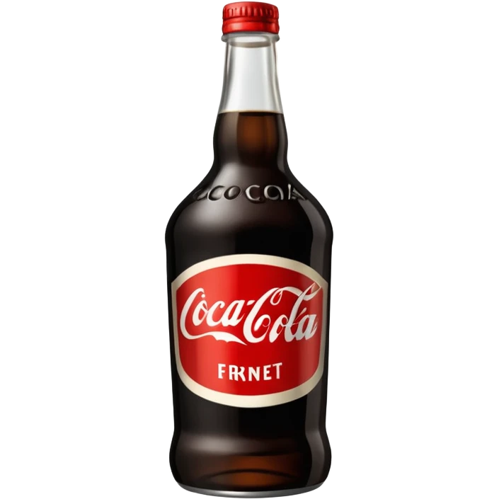 Una botella de fernet branca con un vaso hecho con una botella de coca cola cortada por la mitad emoji