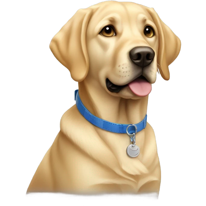 A young golden Labrador with a blue collar named pickles  emoji