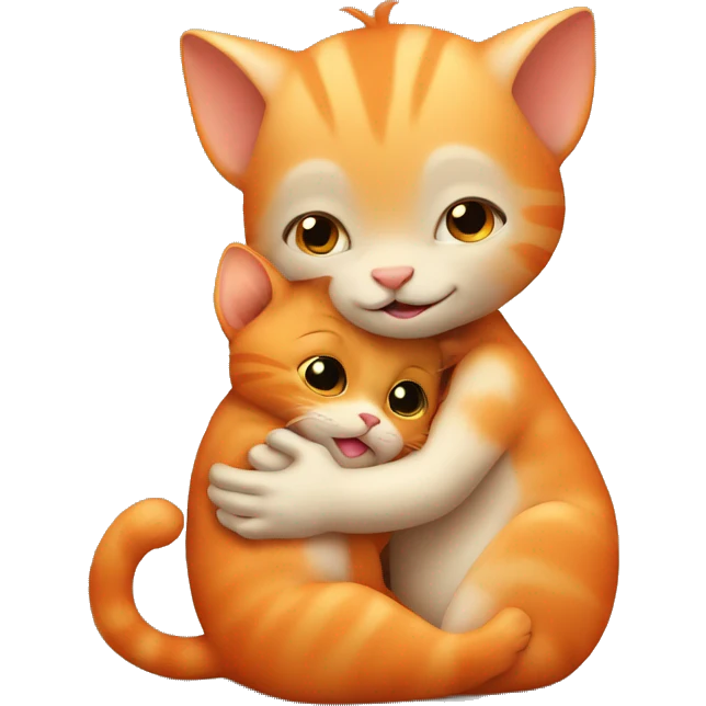 Orange Little cat hugging a baby monkey emoji