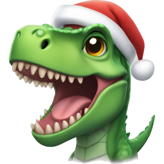 happy dino wearing a santa hat emoji