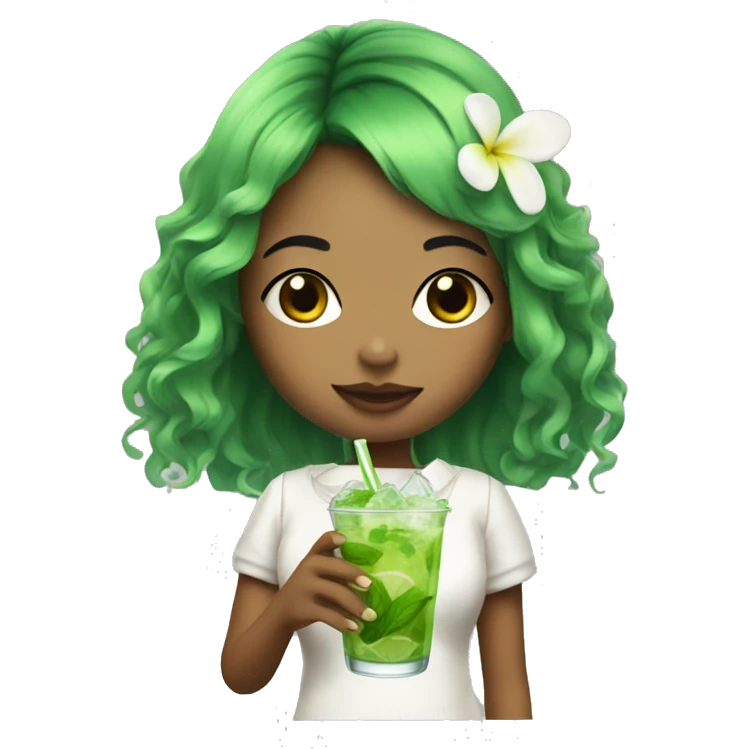 harajuku girl with mojito in her hand emoji