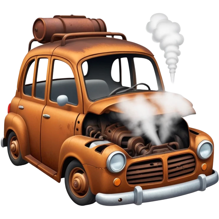 a broken car with steam coming from below the bonnet emoji