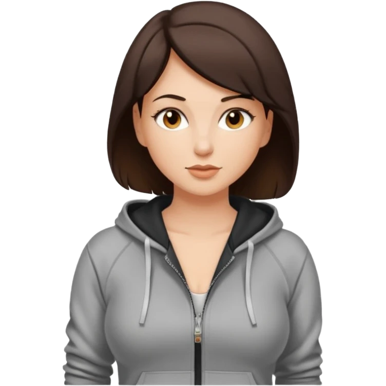 Pretty, sexy, slightly curvy white woman with short dark brown hair, wearing a tight, front zippered hoodie emoji