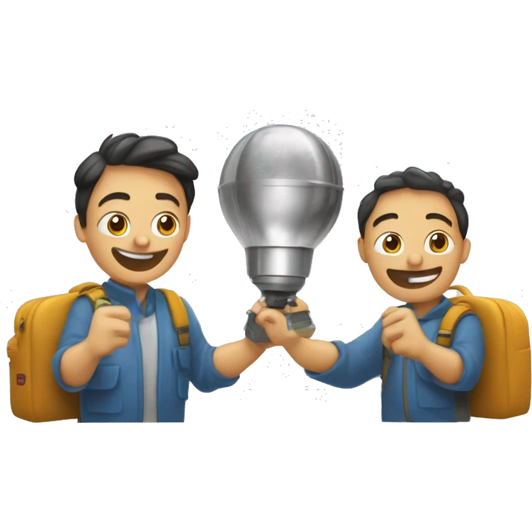 Dos chicos haciendo una práctica en tecnología, la práctica consiste en meter las manos en un molde emoji