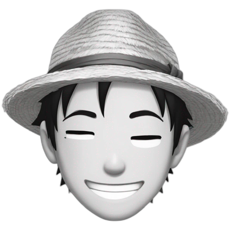 Luffy with his straw hat and his scar at the bottom of the right eye smiling with closed eyes in the Eiichirō Oda’s style emoji