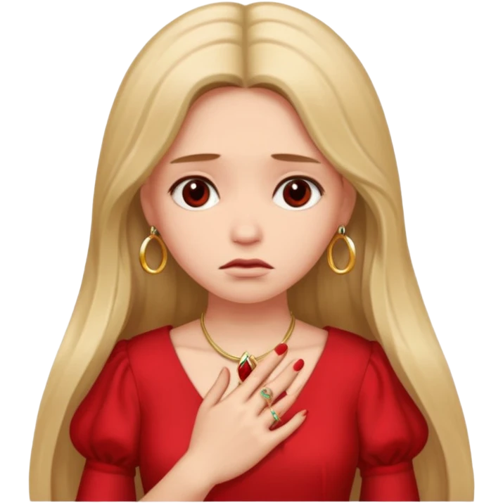 Beige girl with long hair red dress sad face with a ring   emoji