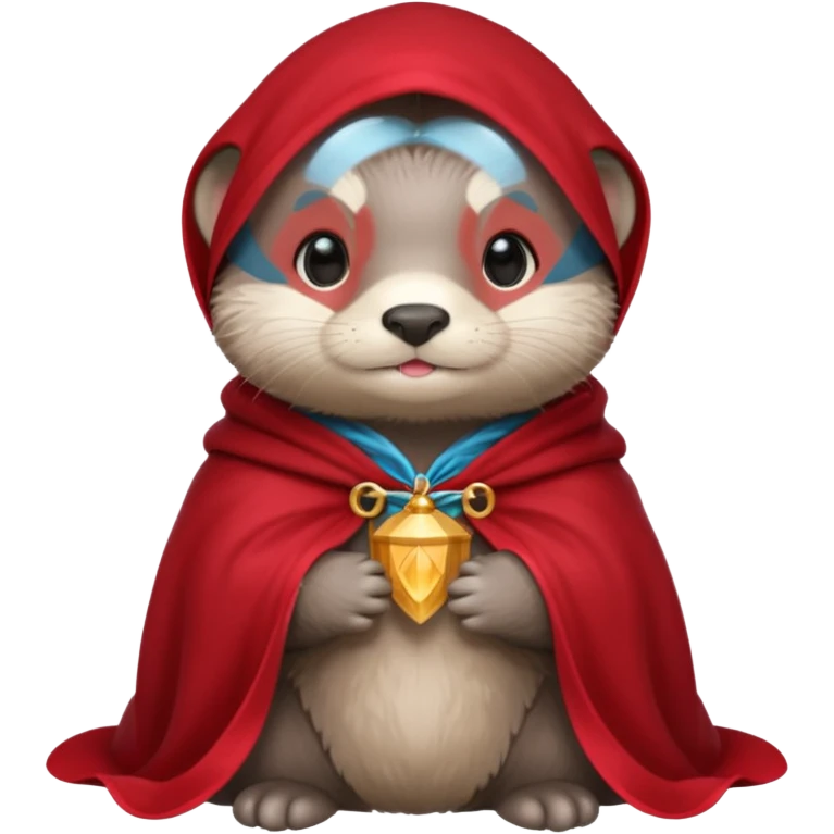 baby grey otter, in magic red cloak emoji