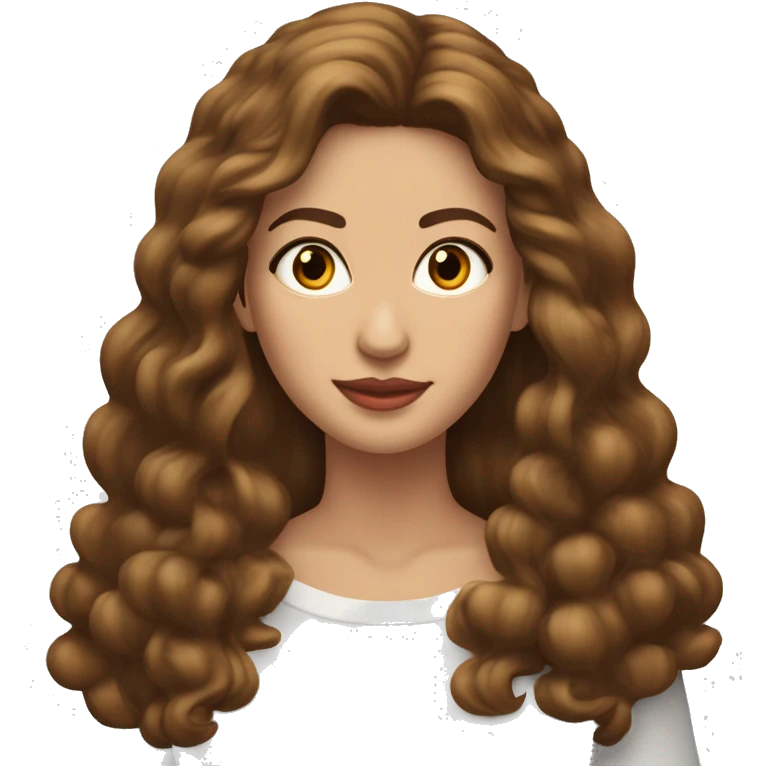 Mujer blanca cabello color castaño muy claro largo medio y ojos cafés vestida de color rojo burdeos con aretes color dorado  emoji