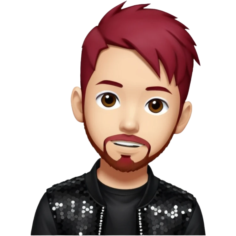 Mike Shinoda from Linkin Park with dark red hair, black sequin outfit emoji