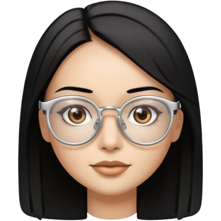 Cabelo preto liso olhos castanho cor da pele prata óculos mulher emoji