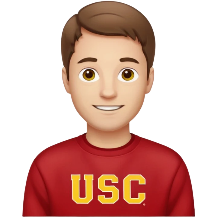 happy pale white man with brown hair in a red sweatshirt with USC in yellow letters emoji