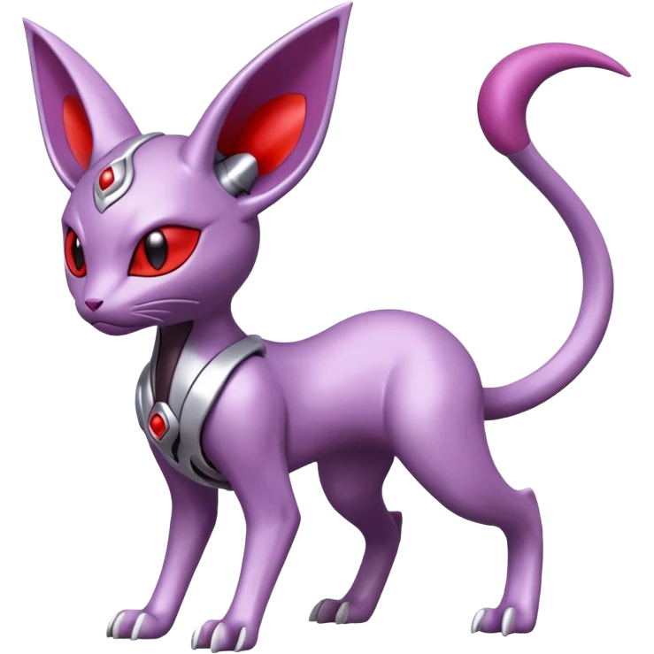Mechanical Miraidon-Espeon-Mewtwo-Fakémon-hybrid-creature (full body)  with red eyes and intricate markings emoji