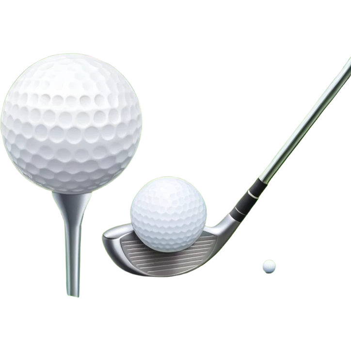 A golf ball on a tee with a golf club placed beside it, set against the backdrop of a well-manicured green golf course. The scene emphasizes the equipment and serene atmosphere of the sport, with soft lighting and a peaceful, open landscape emoji