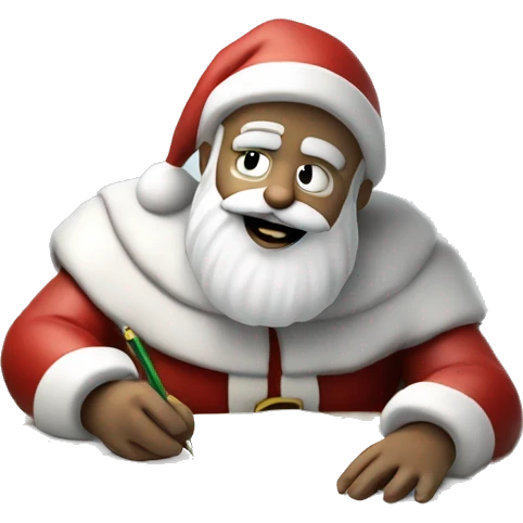 White Santa Claus is sitting on a desk, writing something down on a sheet of paper, solving complicated math puzzles emoji
