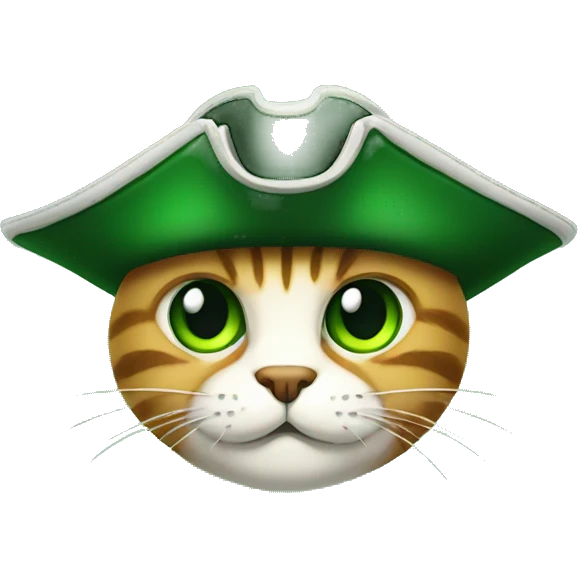 cat face whiskers green pirate hat eyepatch emoji