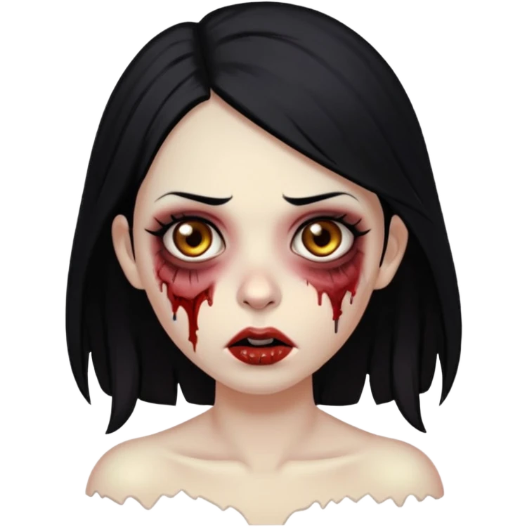 Make an emoji of a zombie woman with black hair, almond-shaped brown eyes and a labret piercing on her left lip. emoji