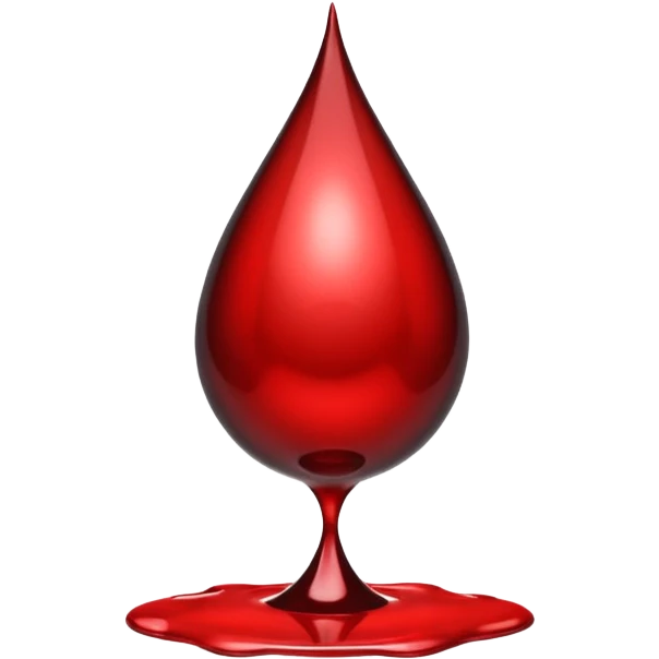 single blood drop emoji sculpted from dark liquid metal, glossy surface, dramatic reflections, futuristic minimal 3D style, isolated on white emoji