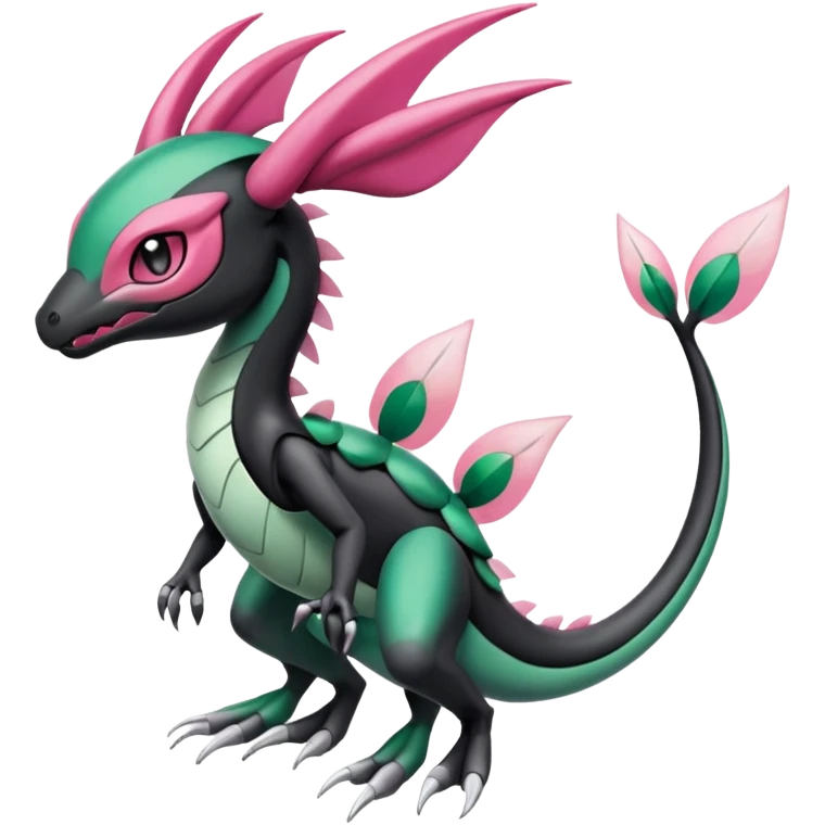 Pink-black-white-gradients Meloetta-Rayquaza-Salandit-Pokémon-Fakémon-creature-fusion-hybrid emoji