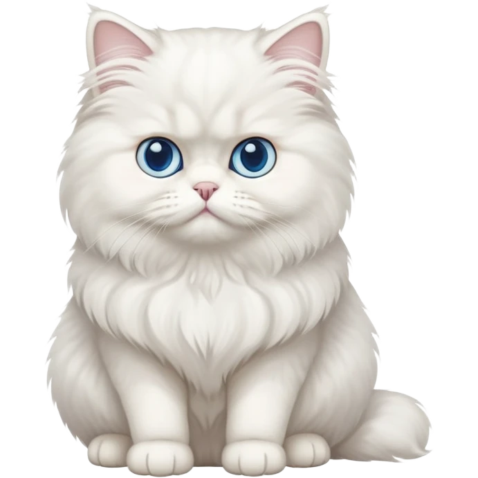 white Persian cat full body sitting with blue eyes emoji