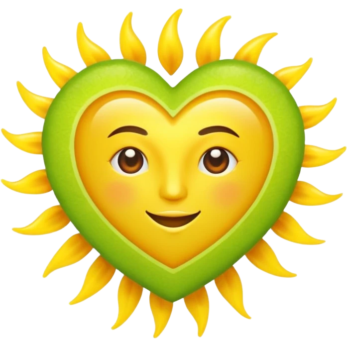 lime green heart with a sun motif emoji