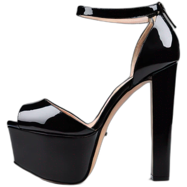 One view back Black Patent Leather Daffodile Platform Heels emoji