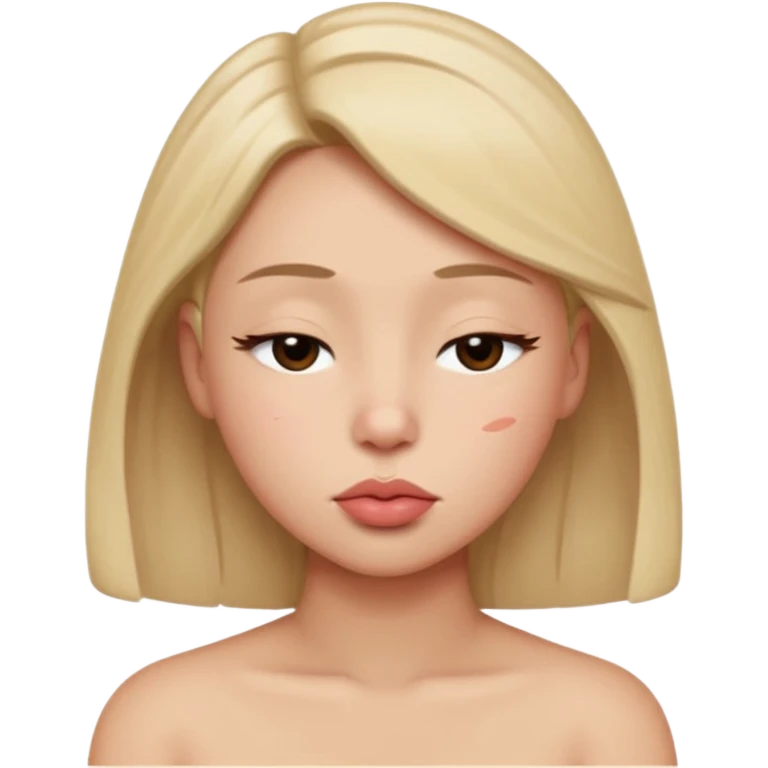 Look into shoulder with eyes closed and pucker lips emoji