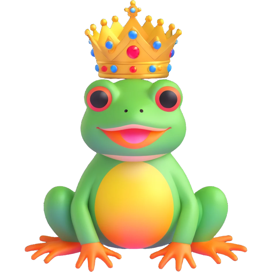 frog with a crown and radiant aura emoji