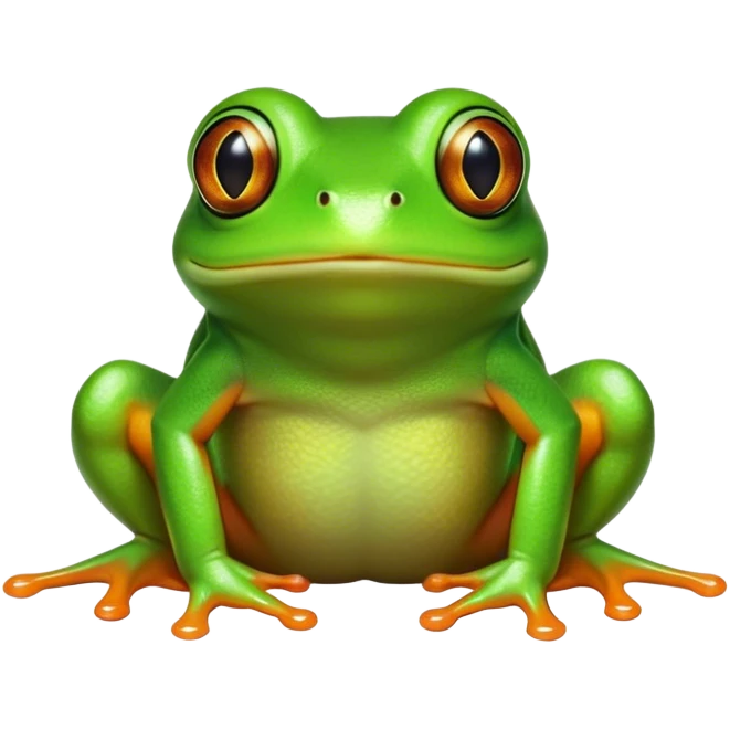 Cinematic Comical Green Tree Frog Portrait Emoji, Head tilted dramatically with an exaggeratedly amused expression, featuring a small, vibrant green body with wide, comically expressive eyes and quirky, textured skin, Simplified yet hilariously expressive features, highly detailed, glowing with a slightly sassy jungle glow, high shine, dramatic yet playful, stylized with an air of cheeky tropical mischief, soft glowing outline, capturing the essence of a meme-worthy green tree frog that looks ready to leap its way into viral fame! emoji