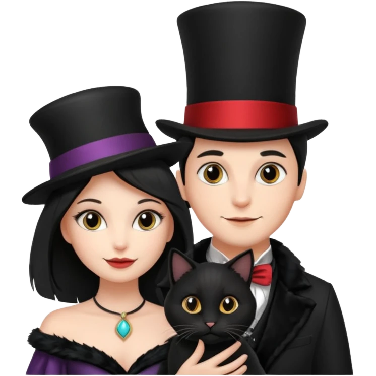 magician couple and their pet cat emoji
